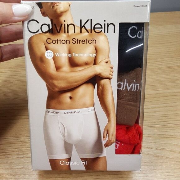 CALVIN KLEIN Boxer Briefs Mens Small Black Red Brown 3-Pack Cotton Wicking - Picture 2 of 5